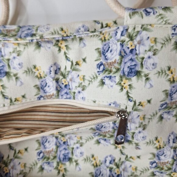 Canvas Bag Rope Handle Large 18 Inch Wide Floral Beach Farm Country Style - Picture 9 of 10